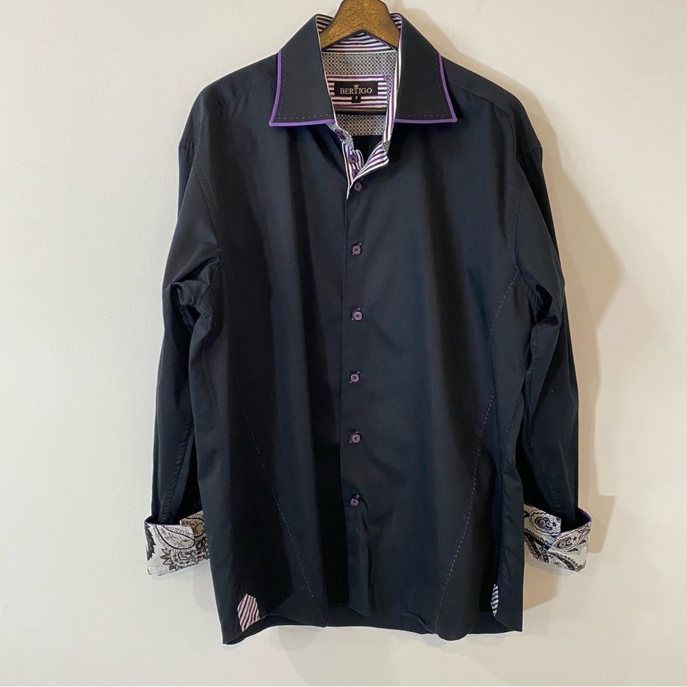 Bertigo High End Modern fit Design Black and Purple 100% Cotton Wide Cuffs XXL